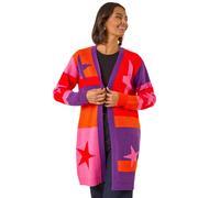 Roman Star Print Longline Stretch Cardigan In Purple Purple 16