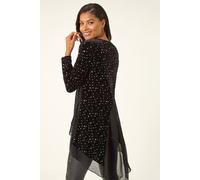 Roman Star Print Velvet Chiffon Hem Top In Gold Gold 18