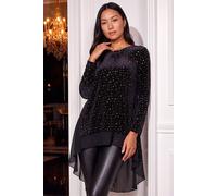 Roman Star Print Velvet Chiffon Hem Top In Gold Gold