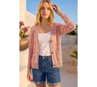 Roman Women's Stitch Detail Button Through Knit Cardigan in Peach | Size: 12 Roman Peach 12