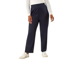 Roman Straight Leg Ponte Stretch Trouser for Women UK Ladies Pull on Bottoms Smart Autumn Winter Evening Work Office Business Formal Inteview Party Night Going Out Event - Petite Navy - Size 12