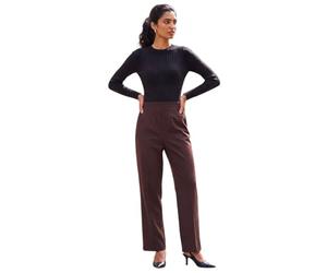Roman Straight Leg Ponte Stretch Trouser for Women UK Ladies Pull on Bottoms Smart Autumn Winter Evening Work Office Business Formal Inteview Party Night Going Out