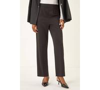 Roman Straight Leg Ponte Stretch Trouser for Women UK Ladies Pull on Bottoms Smart Autumn Winter Evening Work Office Business Formal Inteview Party Night Going Out Event - Noir - Size 18