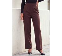 Roman Straight Leg Ponte Stretch Trouser for Women UK Ladies Pull on Bottoms Smart Autumn Winter Evening Work Office Business Formal Inteview Party Night Going Out - Size 14 - Chocolate