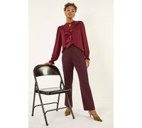 Roman Straight Leg Ponte Stretch Trouser for Women UK Ladies Pull on Bottoms Smart Autumn Winter Evening Work Office Business Formal Inteview Party Night Going Out - Wine - Size 10