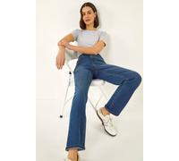 Roman Originals Stretch Straight Leg Jeans for Women UK - Ladies Cotton Denim Trousers Stretchy Office Work Casual Smart High Rise Elasticated Waist Regular Cut Pants - Indigo - Size 18