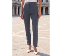 Roman Straight Leg Stretch Trousers for Women UK Ladies Work Office Smart Suit Pants Slacks Cigarette Tailored High Elasticated Waist Ankle Grazer Slim Angela - Regular Grey (28 inch) - Size 10