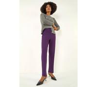 Roman Originals Work Trousers for Women UK Ladies Office Smart Stretch Suit Pants Slacks Cigarette Straight Leg Tailored High Elasticated Waist Ankle Grazer Slim - Regular Plum (28 inch) - Size 18