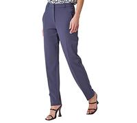 Roman Straight Leg Stretch Trousers for Women UK Ladies Work Office Smart Suit Pants Slacks Cigarette Tailored High Elasticated Waist Ankle Grazer Slim Angela - Long Dark Grey (31 inch) - Size 18