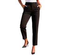 Roman Straight Leg Stretch Trousers for Women UK Ladies Work Office Smart Suit Pants Slacks Cigarette Tailored High Elasticated Waist Ankle Grazer Slim Angela - Regular Black (28 inch) - Size 18