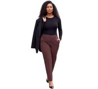 Roman Straight Leg Stretch Trousers for Women UK Ladies Work Office Smart Suit Pants Slacks Cigarette Tailored High Elasticated Waist Ankle Grazer Slim Angela - Dark Brown Plus - Size 18