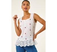 Roman Strawberry Embroidered Crinkle Vest Top In Ivory Ivory