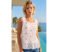 Roman Strawberry Embroidered Crinkle Vest Top In Ivory Ivory