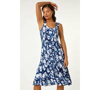 Roman Panel Dress for Women UK Ladies Skater Summer Spring Stretchy Fit & Flare Jersey Midi Work Casual Strappy Sleeveless Sweetheart Knee Length A Line Swing - Red & Cream - Size 20