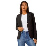 Roman Stretch Blazer for Women UK - Ladies Office Jacket Business Work Formal Smart Summer Professional Interview Desk Dinner Evening Open Front Button Party Spring - Black - Size 14