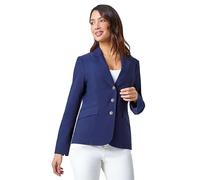 Roman Stretch Blazer for Women UK - Ladies Office Jacket Business Work Formal Smart Summer Professional Interview Desk Dinner Evening Open Front Button Party Spring - Navy - Size 16