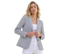 Roman Stretch Blazer for Women UK - Ladies Office Jacket Business Work Formal Smart Summer Professional Interview Desk Dinner Evening Open Front Button Party Spring - Size 10 - Navy Stripe