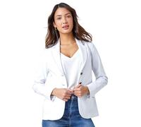 Roman Stretch Blazer for Women UK - Ladies Office Jacket Business Work Formal Smart Summer Professional Interview Desk Dinner Evening Open Front Button Party Spring - White - Size 18