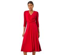 Roman Stretch Crossover Midi Dress In Red Red 18