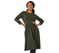 Roman Stretch Dress with Pockets for Women UK - Ladies Jersey Gathered Waist Spring Summer Knee Length Smart Casual Work Cocktail Party Going Out Fit & Flare Dinner - Petite Khaki - Size 14