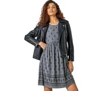 Roman Stretch Dress with Pockets for Women UK - Ladies Jersey Gathered Waist Spring Summer Knee Length Smart Casual Work Cocktail Party Going Out Fit & Flare Dinner - Grey - Size 20