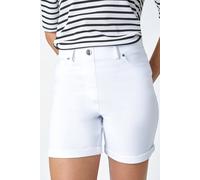 Roman Stretch Shorts for Women UK 14CM - Ladies Turned Hem Bengaline Casual Cropped Pants Chino Capri Slim Fit Above The Knee Turn Up Bermuda Summer Crops Everyday - White - Size 20