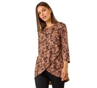 Roman Stretch Floral Print Wrap Tunic In Chocolate Chocolate 10