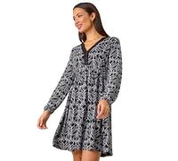 Roman Stretch Jersey Dress for Women UK - Ladies Gathered Waist A Line Swing Skater Fit & Flare A Line Winter Autumn Knee Length V-Neck Casual Smart Cocktail Party Going Out - Black Grey - Size 20