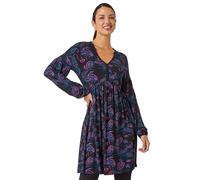 Roman Stretch Jersey Dress for Women UK - Ladies Gathered Waist A Line Swing Skater Fit & Flare A Line Winter Autumn Knee Length V-Neck Casual Smart Cocktail Party Going Out - Black - Size 20