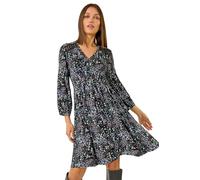 Roman Stretch Jersey Dress for Women UK - Ladies Gathered Waist A Line Swing Skater Fit & Flare A Line Winter Autumn Knee Length V-Neck Casual Smart Cocktail Party Going Out - Blue Grey - Size 20