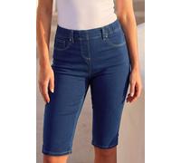 Roman Originals Knee Length Jeggings for Women Ladies Stretch Denim Shorts Jeans Cropped Trouser Capri Pants Summer Cotton Legging Pedal Pusher Legged Crop Spring Cutoff Work - Indigo - Size 16