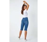 Roman Originals Knee Length Jeggings for Women Ladies Stretch Denim Shorts Jeans Cropped Trouser Capri Pants Summer Cotton Legging Pedal Pusher Legged Crop Spring Cutoff Work - Denim - Size 16