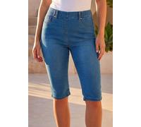 Roman Originals Knee Length Jeggings for Women Ladies Stretch Denim Shorts Jeans Cropped Trouser Capri Pants Summer Cotton Legging Pedal Pusher Legged Crop Spring Cutoff Work - Denim - Size 18