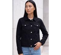 Roman Originals Stretch Jacket for Women UK - Ladies Denim Jean Summer Coat Bengaline Casual Smart Utility Trucker Biker Fitted Classic Work Spring Soft Vintage - Black - Size 18