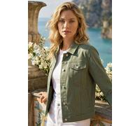 Roman Originals Stretch Jacket for Women UK - Ladies Denim Jean Summer Coat Bengaline Casual Smart Utility Trucker Biker Fitted Classic Work Spring Soft Vintage - Khaki - Size 12