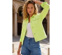Roman Originals Stretch Jacket for Women UK - Ladies Denim Jean Summer Coat Bengaline Casual Smart Utility Trucker Biker Fitted Classic Work Spring Soft Vintage - Lime - Size 16