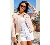 Roman Originals Stretch Jacket for Women UK - Ladies Denim Jean Summer Coat Bengaline Casual Smart Utility Trucker Biker Fitted Classic Work Spring Soft Vintage - Stone - Size 16