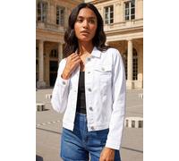 Roman Originals Stretch Jacket for Women UK - Ladies Denim Jean Summer Coat Bengaline Casual Smart Utility Trucker Biker Fitted Classic Work Spring Soft Vintage - White - Size 20