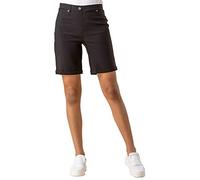 Roman Stretch Shorts for Women UK Ladies Pull On Turned Hem Cut Off Bengaline Mom Boyfriend Boy Denim Casual Cropped Pants Capri Slim Fit Turn Up Summer Crops Mother - Black - Size 10