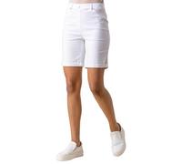 Roman Originals Stretch Shorts for Women UK Ladies Pull On Turned Hem Cut Off Bengaline Mom Boyfriend Boy Denim Casual Cropped Pants Capri Slim Fit Turn Up Summer Crops Mother - White - Size 22