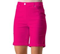Roman Originals Stretch Shorts for Women UK Ladies Pull On Turned Hem Cut Off Bengaline Mom Boyfriend Boy Denim Casual Cropped Pants Capri Slim Fit Turn Up Summer Crops Mother - Cerise - Size 18