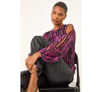 Roman Strip Print Mesh Overlay Top In Pink Pink