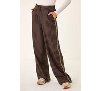 Roman Originals Stripe Animal Trim Stretch Trouser for Women UK - Ladies Everyday Autumn Winter Round Neckline Comfy Soft Evening Vacation Work Party Night Out - Chocolate - Size 16
