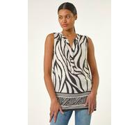 Roman Women's Stripe Border Print V-Neck Vest in Ivory | Size: 10 Roman Ivory 10