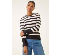 Roman Stripe Button Detail Knit Jumper In Ivory Ivory