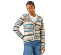 Roman Originals Stripe Buttoned Cable Knit Cardigan for Women UK - Ladies Everyday Autumn Winter V-Neckline Comfy Soft Evening Vacation Work Party Night Out - Light Blue - Size 16