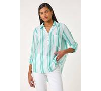 Roman Women's Stripe Collar V-Neck Shirt in Blue | Size: 10 Roman Blue 10