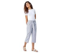 Roman Originals Stripe Print Tie Waist Cropped Trousers for Women UK - Ladies Everyday Holiday Spring Summer Comfy Soft Evening Vacation Work Party - Denim - Size 20