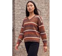 Roman Women's Stripe Fluffy Knit Jumper in Brown | Size: 12