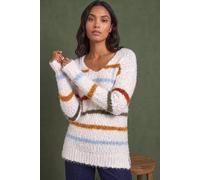 Roman Women's Stripe Fluffy Knit Jumper in Ivory | Size: 12